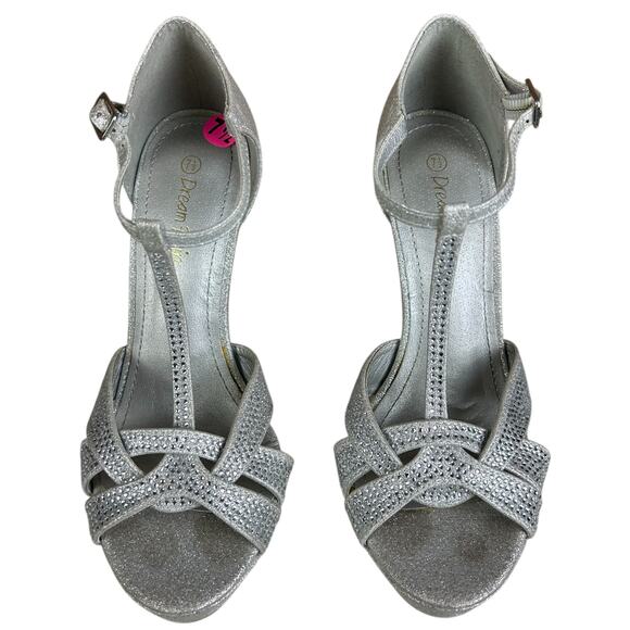 Dream Pairs Pumps Women Size 7.5 Silver Glitter T Bar Strappy Stiletto Platforms - Picture 9 of 9